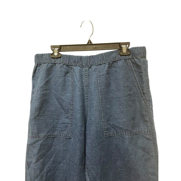 Banana Republic Wide Leg Linen Pants Womens Medium Petite Blue Casual Relaxed - Picture 7 of 7